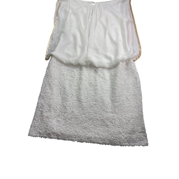 Cache Womens Blousen Sequin Dress Size 4 Sleeveless White Gold Party Knee Length - Picture 3 of 6